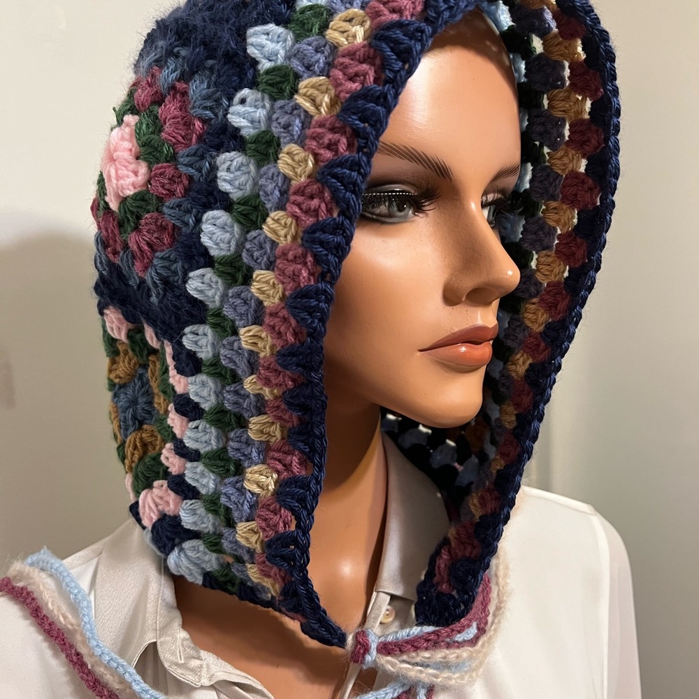 Colored Hoodie  Granny Square Hat Wrap Daytime